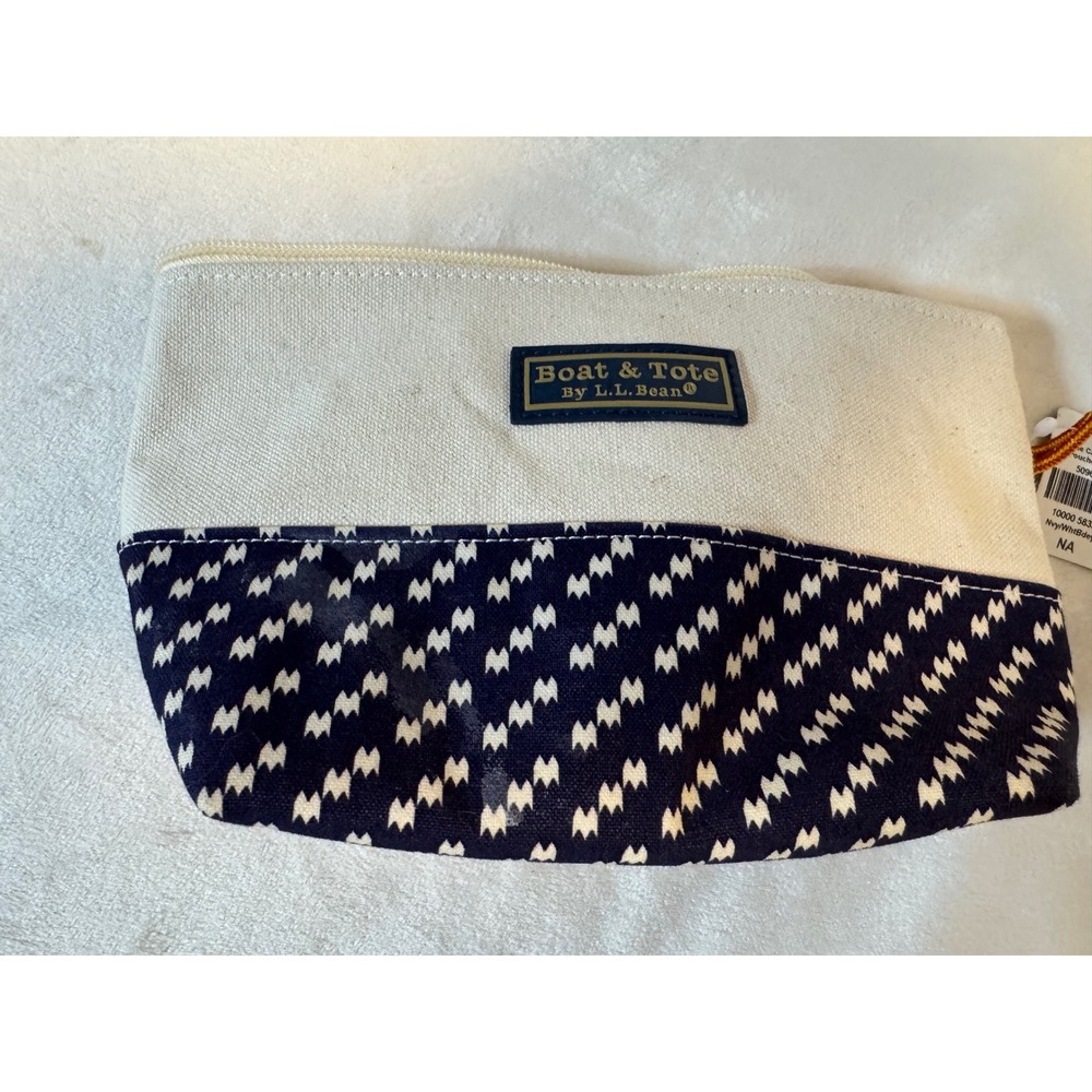 LL Bean Boat & Tote Maine Canvas Zip Pouch Navy White Birds Eye 509602 NEW
